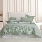1 x CleverPolly Vintage Washed Microfibre Quilt Cover Set Sage (Single, Double, Queen, King, Super King)