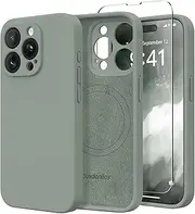Magnetic for iPhone 15 Pro Max Case, Compatible with MagSafe, [Full Camera Protection][Screen Protector] Silicone Shockproof Protective Phone Case for iPhone 15 Pro Max 6.7", Calke Green