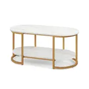 Costway Coffee Table Metal Frame Center Table Home Living Room - White