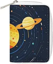 [RTFGHJS] Christmas Tree Shaped Deer Snowflake PU Leather Card Holder - Slim Durable Credit Card Organizer for Men & Women, Combination of Solar System Planets and Solar, 16x11.5cm