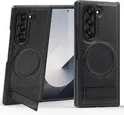 [MVVKKY] for Samsung Z Fold5 Pu Leather Magnets Case Magnetic Kickstand Camera Protection Shell(for Samsung Z Fold5/Black)