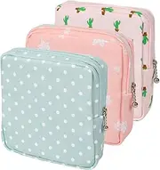 [AIMALL] 3 PCS Waterproof Canvas Sanitary Napkin Pouch, Portable Menstrual Pad Storage Bag with Charming Cactus & Polka Dot Design, Lightweight Feminine Hygiene Organizer for Travel & Daily Use