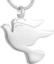 BIAIHQIE Cremation Necklace Pendant Urn for Ashes Peave Dove Shape Stainless Steel Memorial Urns Necklace for Men/Women-Silver