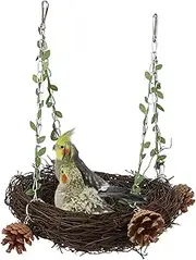 Natural Rattan Nest Small Medium Large Bird Swing for Parrot Parakeet Cockatiel Conure Cockatoo Macaw Amazon African Grey Lovebird Finch Canary Budgie Cage Perch Toy (Large)