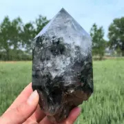 Top! 0.8kg Natural Ghost Quartz Obelisk Reiki Crystal Wand Point Tower + Stand