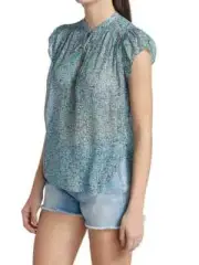 {$188} 7 For All Mankind Silk Flutter Tie Sleeve Wildflower Top Floral - Small