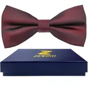 ZEWIND Men Bowtie, Adjustable Bowtie, Pre-Tied Bow Tie for Parties, Wine Red