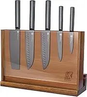 Kisfam Magnetic Knife Holder, Wooden Knife Block with Double Sided Strong Magnets and Acrylic Protection Shield for Kitchen Multifunctional Knife Storage Knife Block Without Knives (38cm)