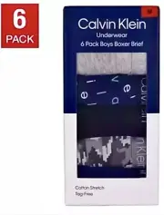 Calvin Klein Boys 6-Pack Cotton Strech Boxer Briefs, Large Waist Size 26-27 Inch