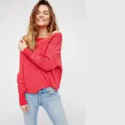 NWT FREE PEOPLE Alana Pullover Knit Top Sweater Light Red Small S Retail $108