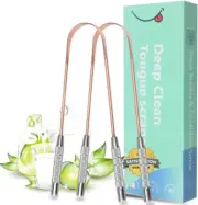 2 Pcs Tongue Scraper, Copper Tongue Cleaners with Stainless Steel Grip, Reusable