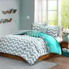 NEW! ~ BLUE GREY AQUA TEAL CHEVRON ZIG ZAG GEOMETRIC COMFORTER SET FULL QUEEN SZ
