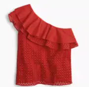 J Crew Fiery Red Sunset One Shoulder Ruffle Top In Eyelet G3395 NWT Women’s 10