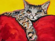 Seasoned Art Cat Animal Portrait hand Painted canvas love feline eyes cat lovers