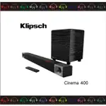 弘達影音多媒體  KLIPSCH CINEMA 400 SOUNDBAR 2.1聲道 無線超低音聲霸 家庭劇院組 公司貨