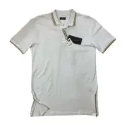 Zara Man Shirt Mens XL Extra Large White Cotton Side Zip 3-Button Placket Polo