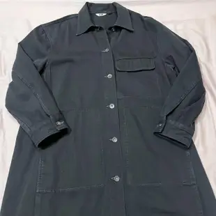 Uniqlo U系列 黑色 純棉 大口袋 oversize 長版 襯衫外套 襯衫洋裝