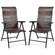 Costway 2x Outdoor Folding Rattan Chairs Dining Armchairs Beach Camping Patio Garden Backyard