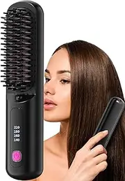 Hair Straightener Brush - Cordless Hair Straightener Comb | 4 Levels Adjustable Rechargeable Fast Heating Brush | Small Heating Brush Straightning Machine For Home Travel Styling Curling Women Teens