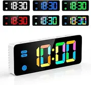 OQIMAX Digital Alarm Clock,LED Desk Clock with 7 Colours and Adjustable Brightness,Dynamic RGB Colour Changing Clock,LED Clock with Snooze,3 Volumes,USB Charging Ports,12/24 Hours,Date