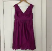 Adrianna Papell Silk Blend Floral Lasercut Dress Fuschia Wedding Guest MOTB 8