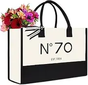 QLSKO 70th Birthday Gift Canvas Tote Bag for Women,N°70 EST.1954 Keepsake Beach Bag 70 Party Birthday Present for Her seventy