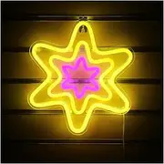 Hanging Art Neon Signs Hexagonal Star Shaped LED Neon Light Wall Neon Sign For Xmas - Party Shop Kids Kawaii Room Decor - Power