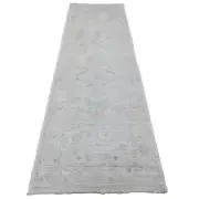 3'x9'9" Alabaster White Afghan Angora Oushak Hand Knotted Wool Runner Rug G20592