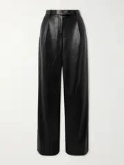 [SIMKHAI] SIMKHAI - Novia Pleated Faux Leather Straight-leg Pants - Black - US12 US 12 Black