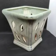 Unique Ceramic orchid pot square Light Green glazed 5" Pot/ Planter NEW