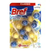 3PK Bref 150g Power Active Toilet Bathroom Bowl Block Cleaner/Freshener Lemon