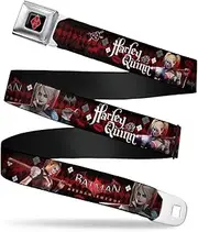 [Buckle-Down] Seatbelt Buckle Belt, Batman Arkham Knight Harley Quinn Poses and Diamonds, Bats and Kisses