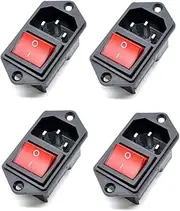 Oiyagai 4pcs IEC320 C14 Inlet Module Connector Male Power Socket w Switch AC 250V 10A (Red)