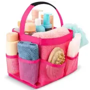 Mesh Shower Caddy Bag - Collapsible, Portable Bathroom 9-Pockets Pink