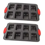 2 Packs 8 Cavity Non-Stock Mini Loaf Pan with Silicone Handle, Mini Bread