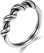 RIUKIU Simple Intertwined Men's and Women's Rings, Fashionable Stainless Steel Men's and Women's Rings,Silver,6