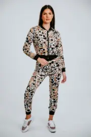 Women Animal Print Top Bottom Set Ladies Leopard Print Tracksuit Loungewear Set