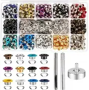 Metal Eyelets, 600Pcs 12 Colors 3/16 inch Metal Grommets Kit, Multi-Color Grommets Kit, Metal Eyelets Set with 3 Pieces Installation Tool and Storage Box for DIY Shoes Clothes Crafts Bag