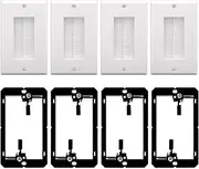 4 Pcs Brush Wall Plate with Low Voltage Mounting Bracket, Cable Pass Through with Bracket, Cord Hider For Wall Mount TV, For Passing Through Speaker Wires/HDMI/Network/Phone/Audio/Video Cables (White)