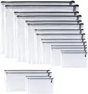 Oaimyy-(9 Sizes,18 Pack) -Plastic Mesh Zipper Pouch Document Folders Bag Zip File Folders for School Office,Travel,Organizing Storage-Black