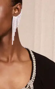 [Rabanne] Silver-Tone Crystal Cuff Earrings