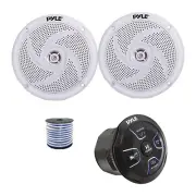 Pyle PLMRBTRK1 Marine Bluetooth Controller, 2x 4" 100W Speakers (White) w/Wire
