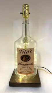 TITO'S VODKA 1.75L Bottle TABLE LAMP Bar Light with USB Fairy Lights & Wood Base