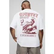 Mens White Plus Oversized Western Print T-Shirt