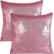 [Poise3EHome] 20x20inches Fuchsia Pink Pillow Covers Sequin Decorative Pillow Cases for Throw Pillows Couch Sofa (Pink, 2PCS)