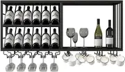 Wine Rack Wall Mounted, Bar Unit Floating Shelves, Metal Hanging Liquor Bottle Display Shelf, Open Wall Bar Cabinet, Storage Display Rack with Wine Glass Holder(Black,100x30x45cm)