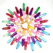 Rainbow Titanium Aura Wand Tower Clear Quartz Crystal Pointed Obelisk Healing
