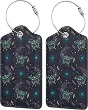 [PDDCWAY] Butterfly Sun Stars Luggage Tag Set of 2 Leather Luggage Tag with Name Card PU Baggage Tags for Women Men Travel Fun Laggage Tags