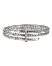 John Hardy Sterling Silver Spear Diamond Pave Double Flex Cuff Bracelet