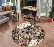 3D Pebbles White Flowers NBC495395 Game Rug Mat Elegant Photo Carpet Mat Romy